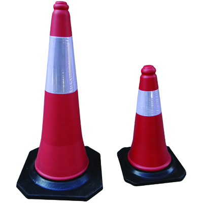 PVC TRAFFIC CONES 500 MM WITH REFLECTIVE TAPE & BLACK RUBBER BASE 