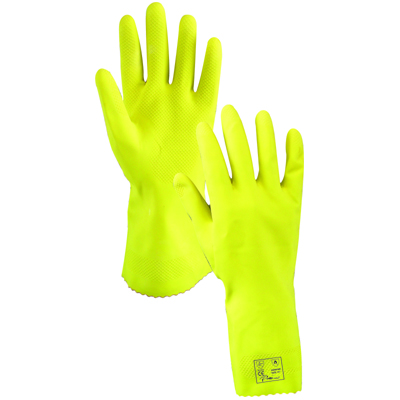 YELLOW HOUSEHOLD GLOVES WITH FLOCK LINE