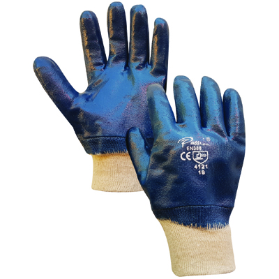 BLUE NITRILE KNITTED CUFF GLOVES 